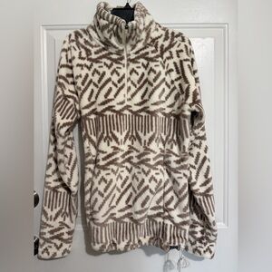 Eddie Bauer Cream and Brown Fleece Quarter-Zip Sweater